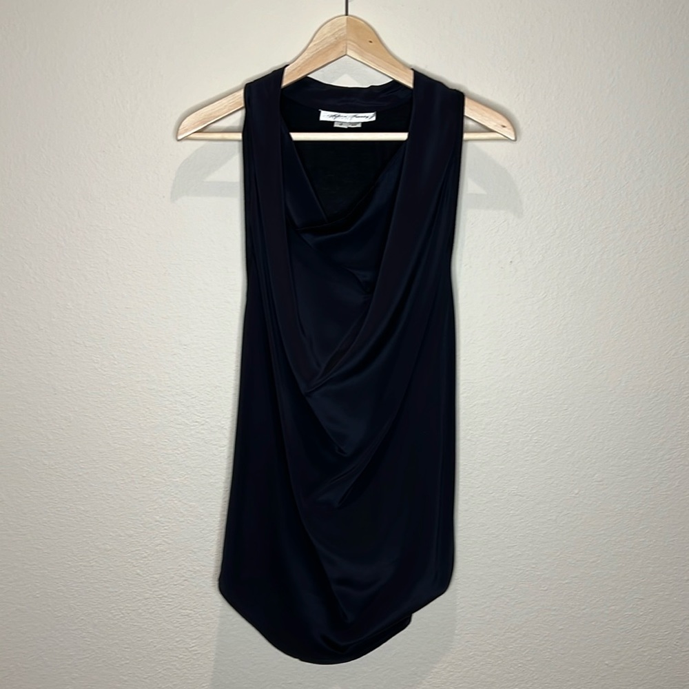 Fifteen Twenty Black Silk Drape Neck Sleeveless Blouse Sz S